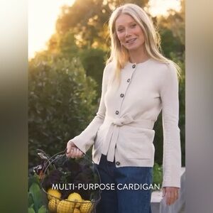 GWYN Slim Belted Cardigan in Oat Beige